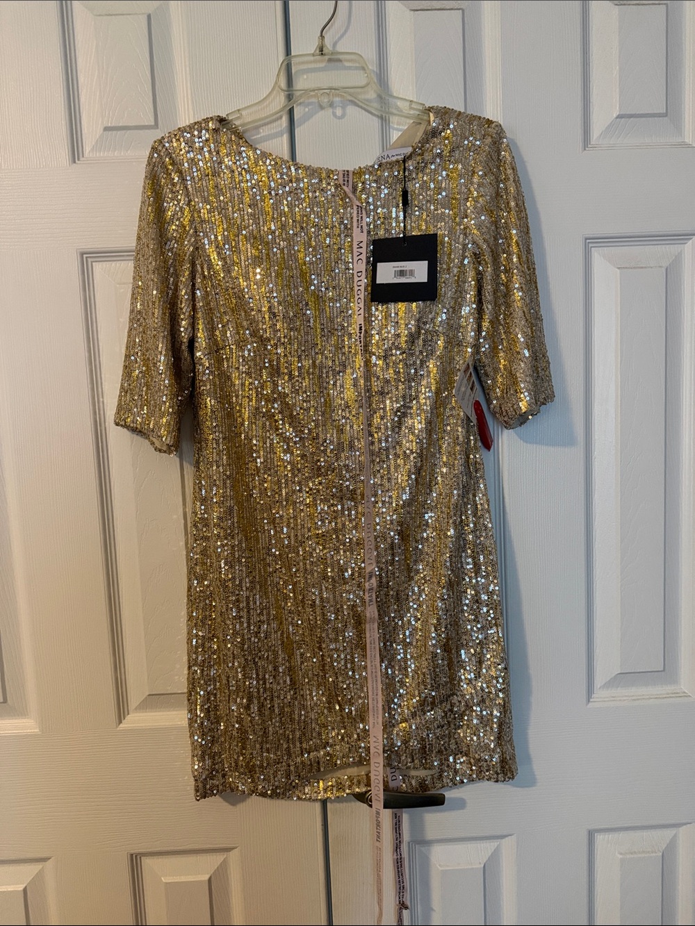 NWT Mac Duggal Gold Sequin Mini Dress